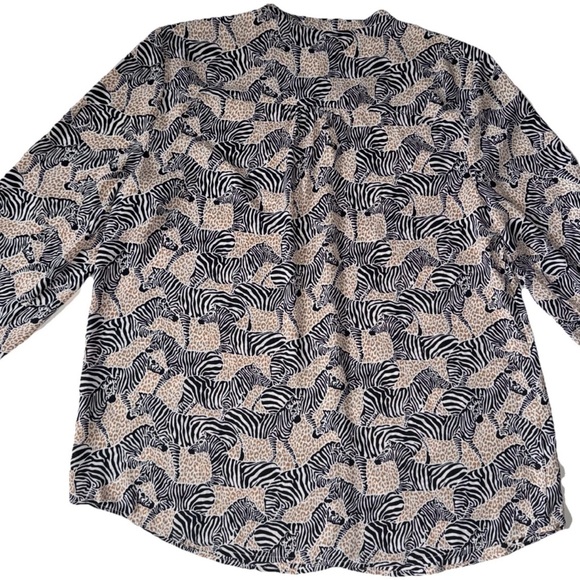 J. Crew Factory Band Collar Button Up Top Animal Print Zebra Print Women’s L - Picture 7 of 7